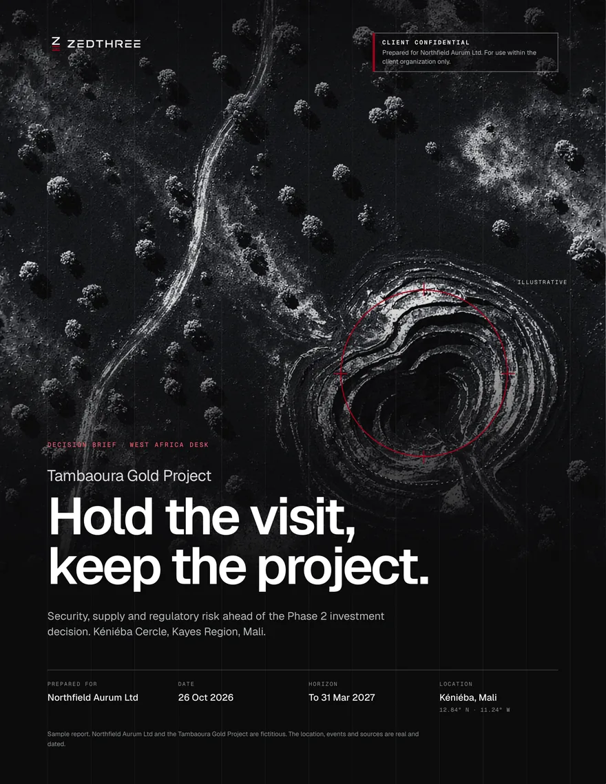 Sample report page 1: Tambaoura Gold Project: hold the visit, keep the project.